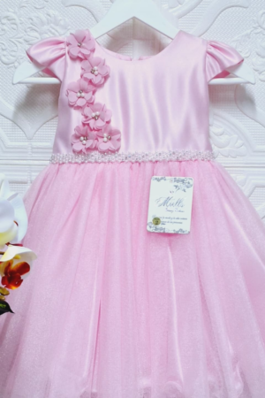 Vestido de fiesta para niña en tono rosa pastel con delicadas flores 3D