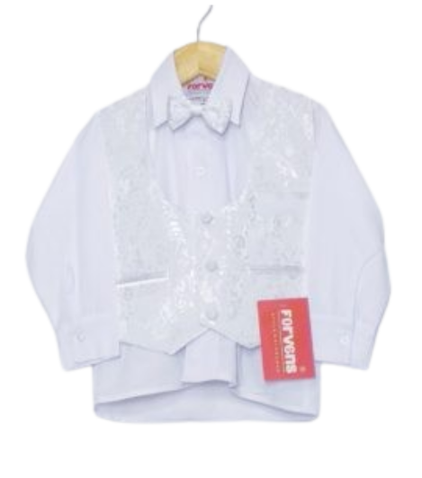 ✨ Terno de niño cuello Neru en tela Ganier – Elegancia moderna y confort | Color Blanco ✨ - Imagen 3