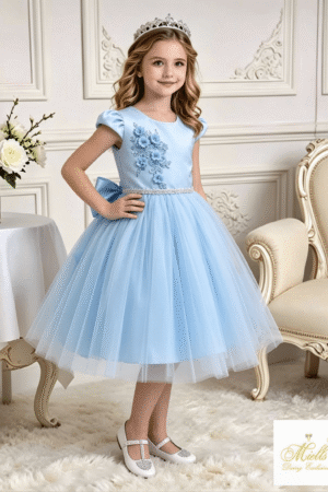 Vestido de Alta Costura Infantil Miells – Color Celeste BB