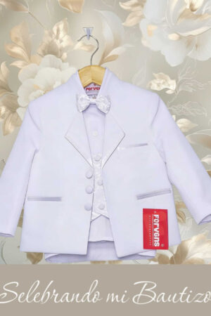 ✨ Terno de niño cuello Neru en tela Ganier – Elegancia moderna y confort | Color Blanco  ✨